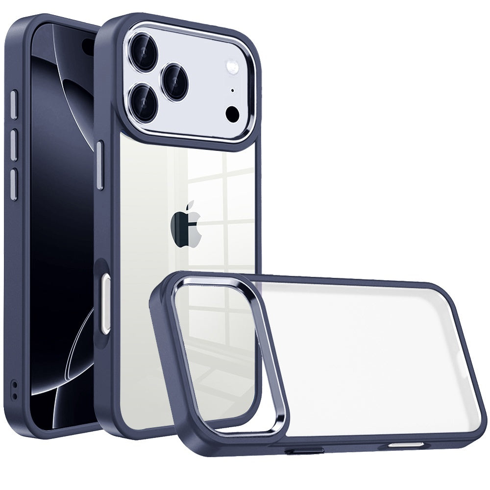 For iPhone 17 Pro Max Finest Transparent Thick Acrylic Hybrid Metal Buttons Cover Case