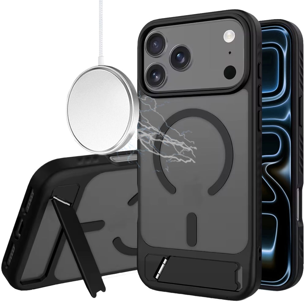 For Apple iPhone 18 Pro Max Matte Magnetic Hybrid with Metal Kickstand Case