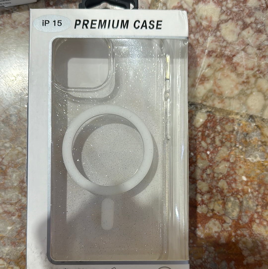 FOR IPHONE 15 (MAGNETIC CIRCLE) COMPATIBLE GLITTER ULTRA THICK 3MM TRANSPARENT HYBRID CASE COVER - CLEAR