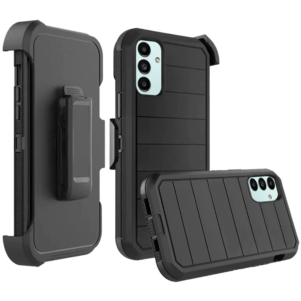 For Samsung A13 5G, A04E, A04s Fun 3in1 Combo Holster Cover Case - Black
