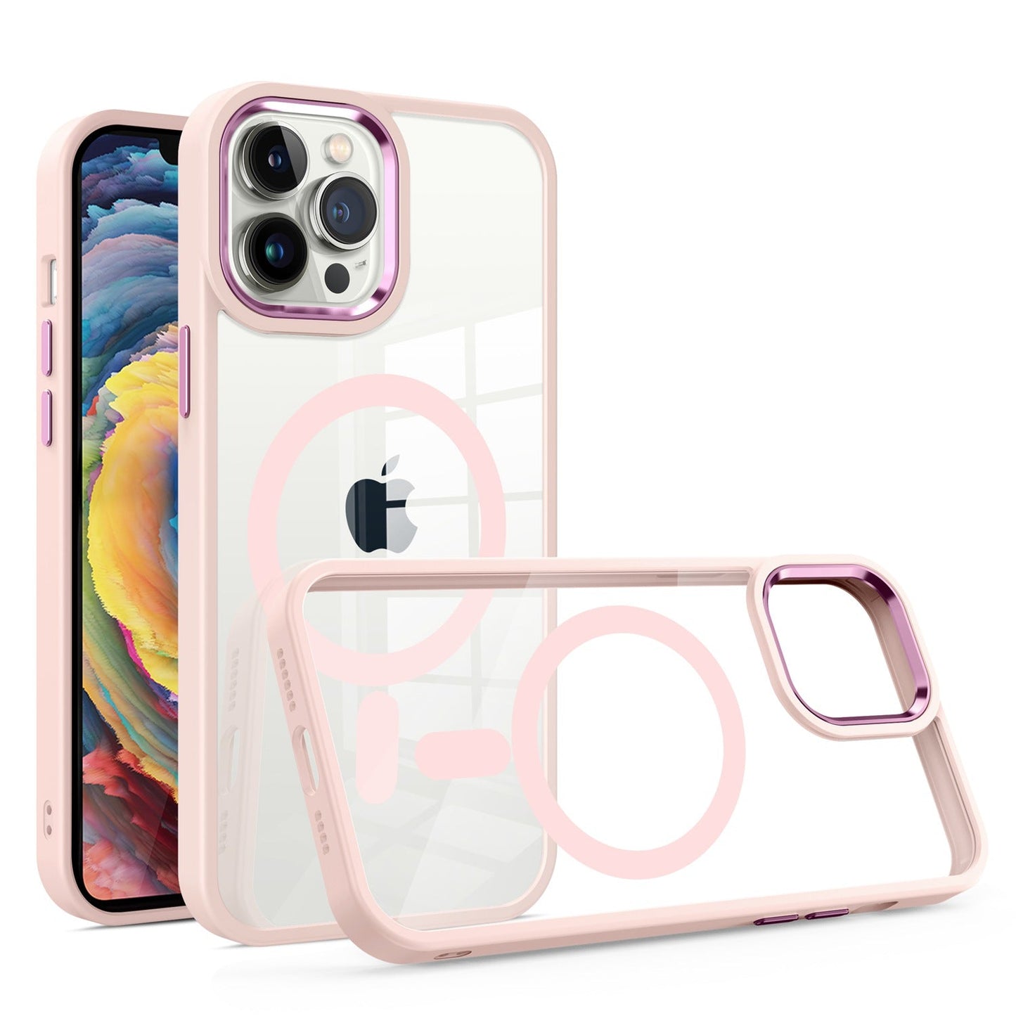 For iPhone 11 (XI6.1) Greatest Clear Acrylic Thick Metal Button Hybrid - Light Pink Apple iPhone 11 6.1in Light Pink