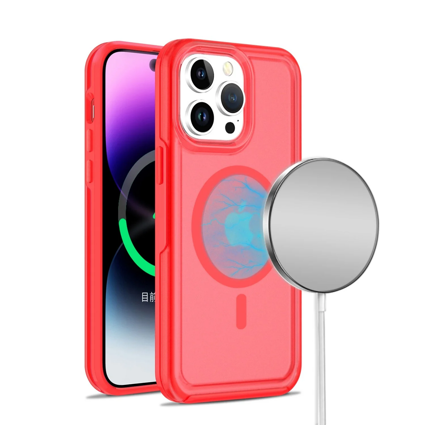For Apple iPhone 14 6.1 MAGSAFE Compatible Glossy Oil Premium Hybrid Case Cover - Red Apple iPhone 14 Red