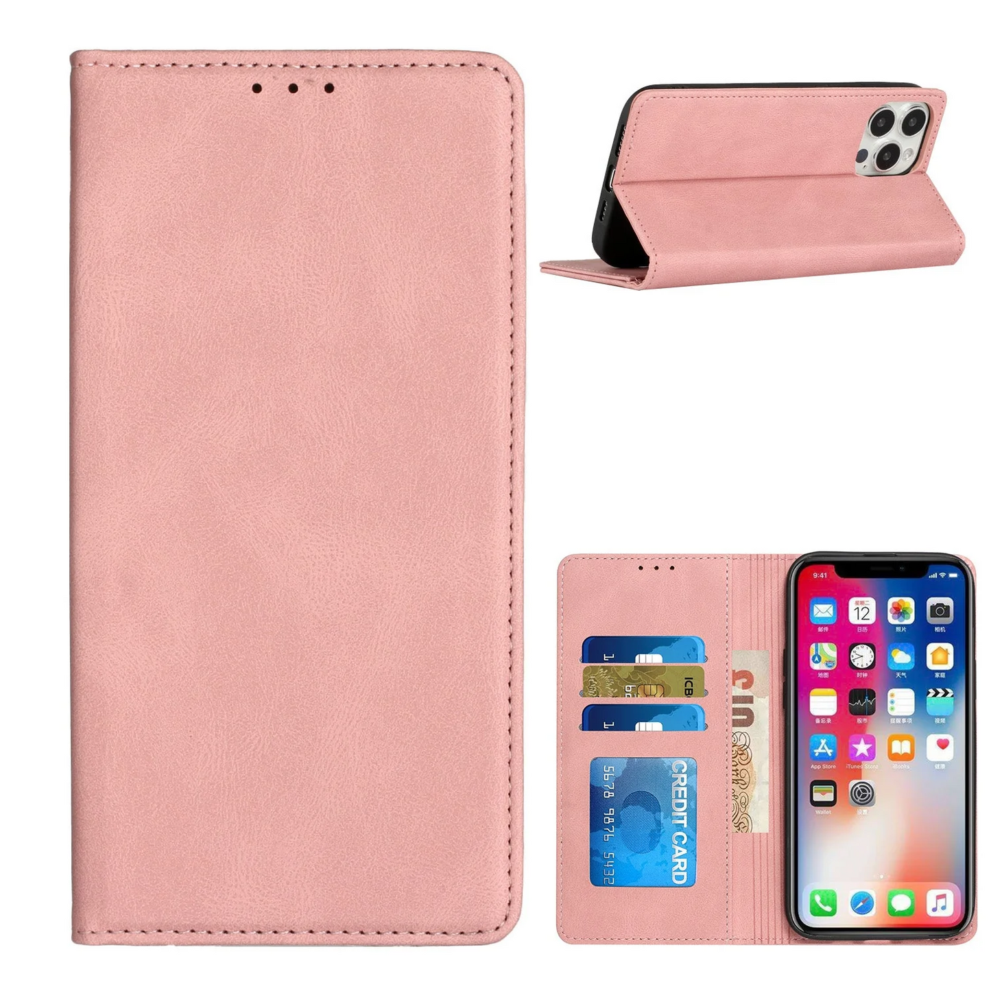 For Samsung Galaxy A03s 2022 Wallet Premium PU Vegan Leather ID Card Money Holder with Magnetic Closure - Rose Gold Samsung Galaxy A03s Rose Gold