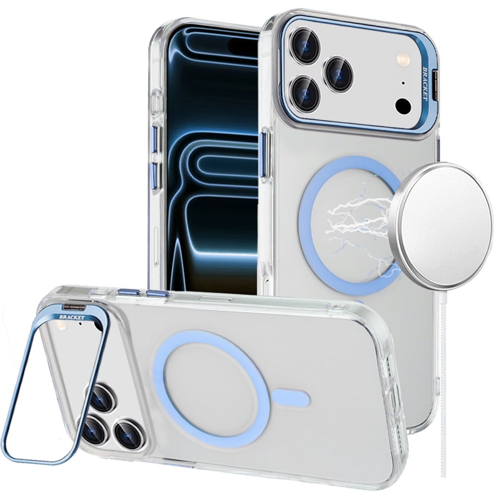 For Apple iPhone 18 Pro Max Transparent HQ Hybrid with Metallic Camera Stand Magnetic Ring Case