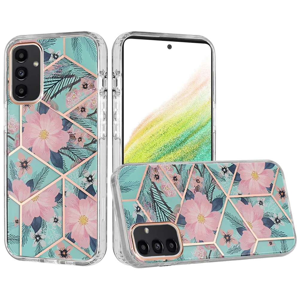 For Samsung A54 Floral IMD Chrome Design Shockproof Hybrid Case Cover - Foral B