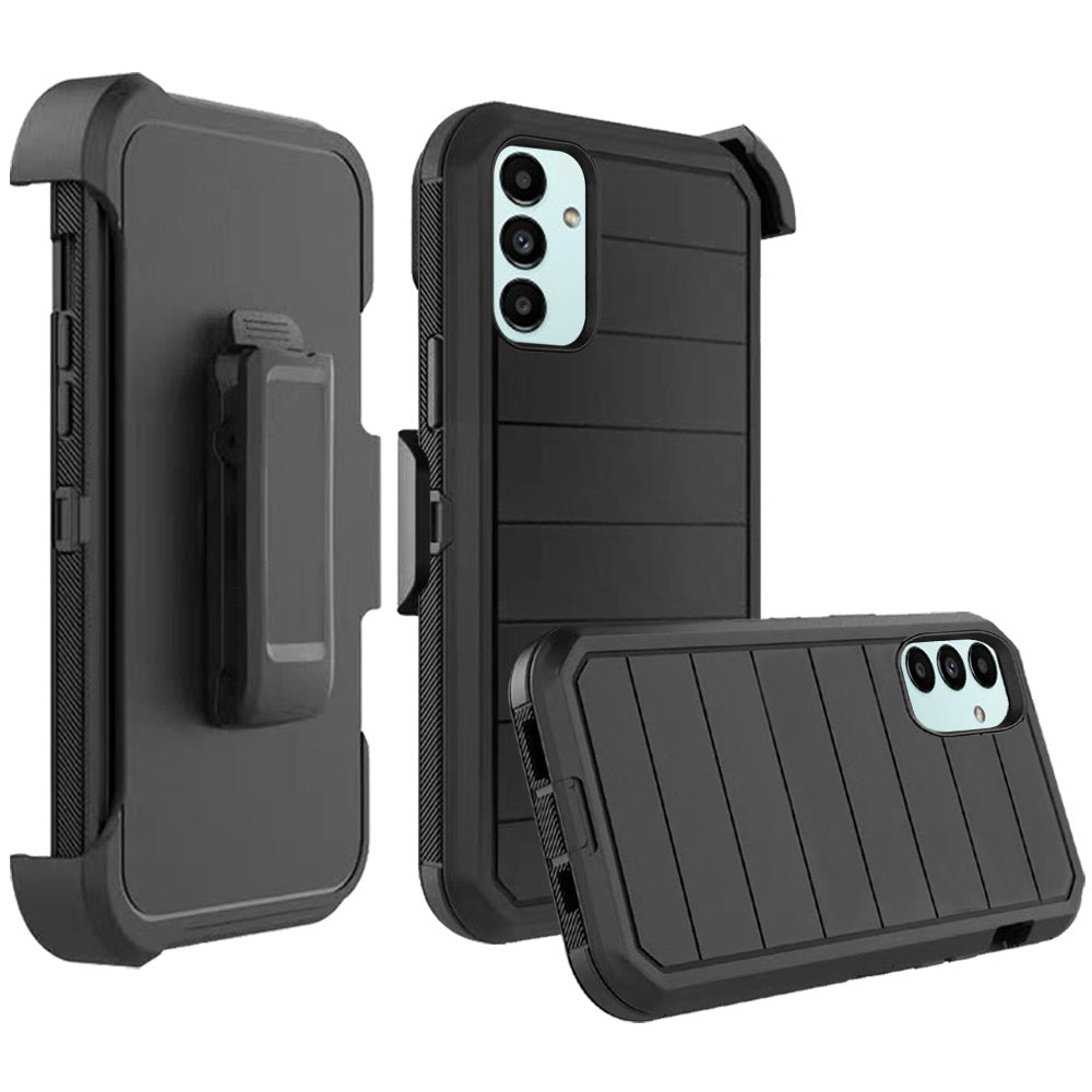 For Samsung A13 5G, A04E, A04s Fun 3in1 Combo Holster Cover Case - Black