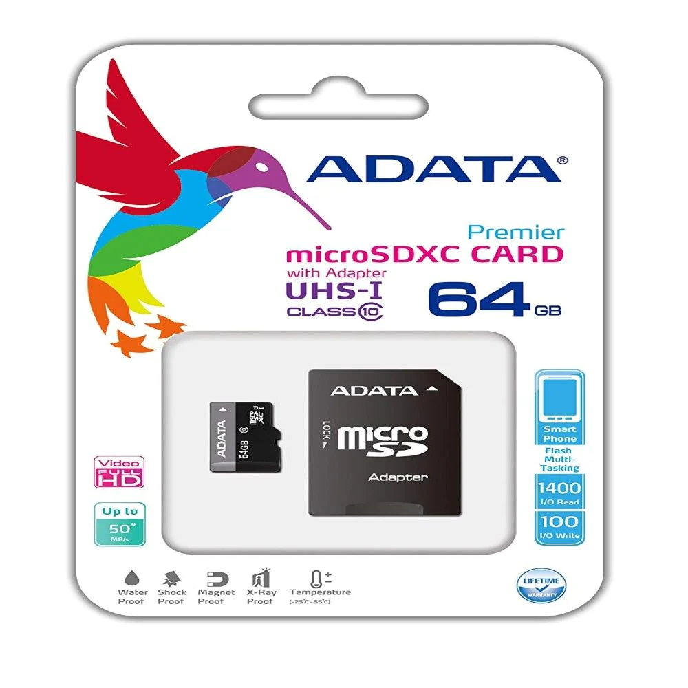 ADATA Premier 64GB microSDHC / SDXC UHS-I U1 Class 10 Memory Card with Adapter (AUSDX64GUICL10-RA1) ADATA Black