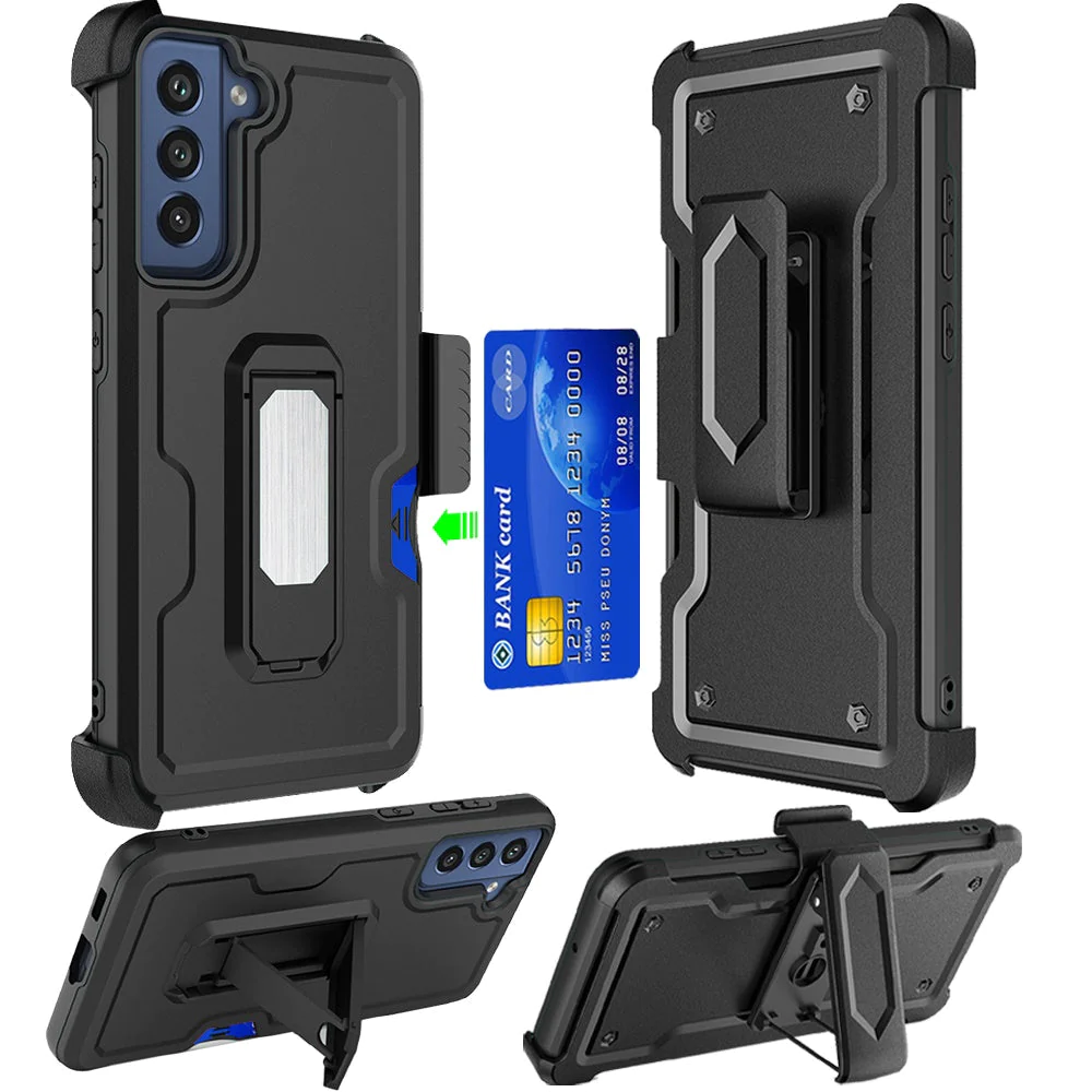 For Samsung Galaxy S22 Ultra CARD Holster with Kickstand Clip Hybrid Case Cover - Black Samsung Galaxy S22 Ultra Black