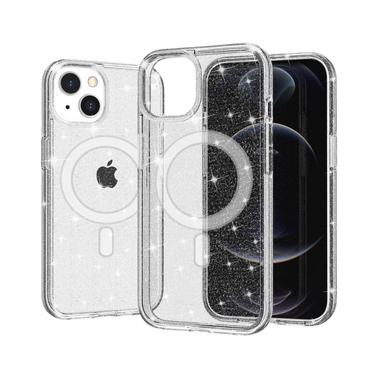 For Apple iPhone 14 6.1 Magsafe Compatible Glitter Ultra Thick 3mm Transparent Hybrid Case Cover - Clear Apple iPhone 14 Clear