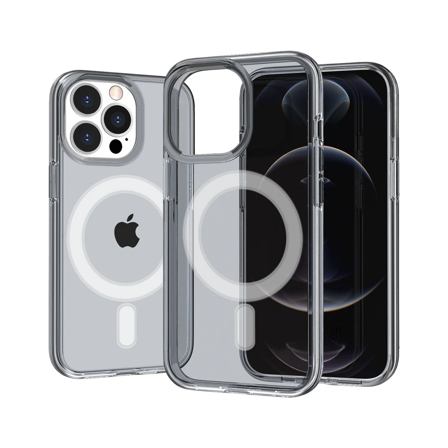 For iPhone 13 6.1 MegSafe Compatible Sturdy Ultra Thick 3mm Transparent Hybrid Case Cover - Smoke Apple iPhone 13 Smoke
