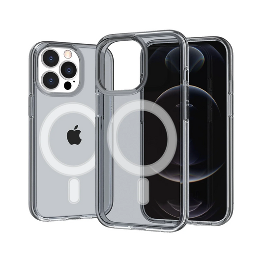 For iPhone 13 6.1 MegSafe Compatible Sturdy Ultra Thick 3mm Transparent Hybrid Case Cover - Smoke Apple iPhone 13 Smoke