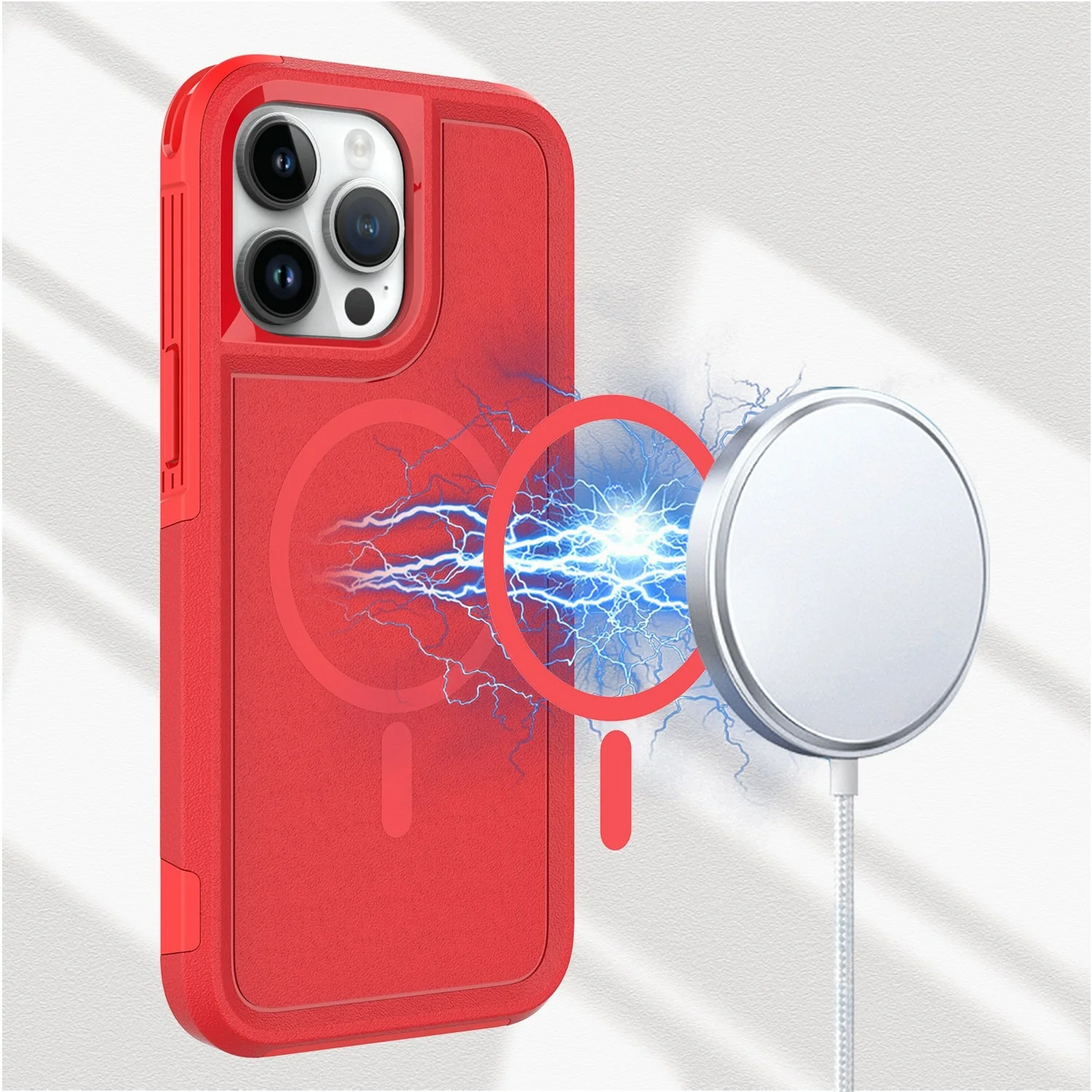 For Apple iPhone 14 PRO MAX 6.7 MagSafe Compatible Tough Hybrid Case Cover - Red Apple iPhone 14 Pro Max Red