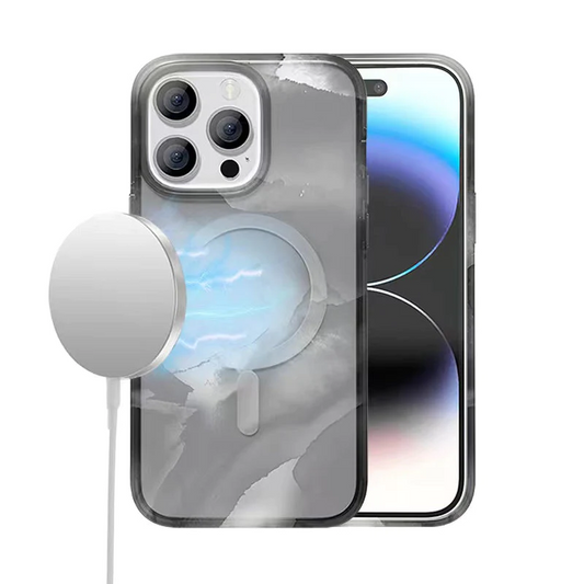 For Apple iPhone 14 PRO 6.1 MagSafe Compatible WaterColor Design Gradiant Thick Premium Hybrid Case Cover - Black Apple iPhone 14 Pro Black