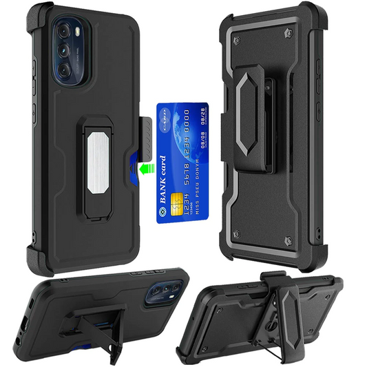 For Apple iPhone 14 PRO MAX 6.7 CARD Holster with Kickstand Clip Hybrid Case Cover - Black Apple iPhone 14 Pro Max Black