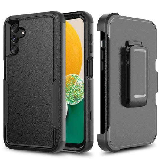 For Samsung Galaxy A13 5G, A04E, A04s Commando Holster Kickstand Hybrid Tuff Case Cover - Black/Black Samsung Galaxy A13 5G (5G Version Only) Black / Black