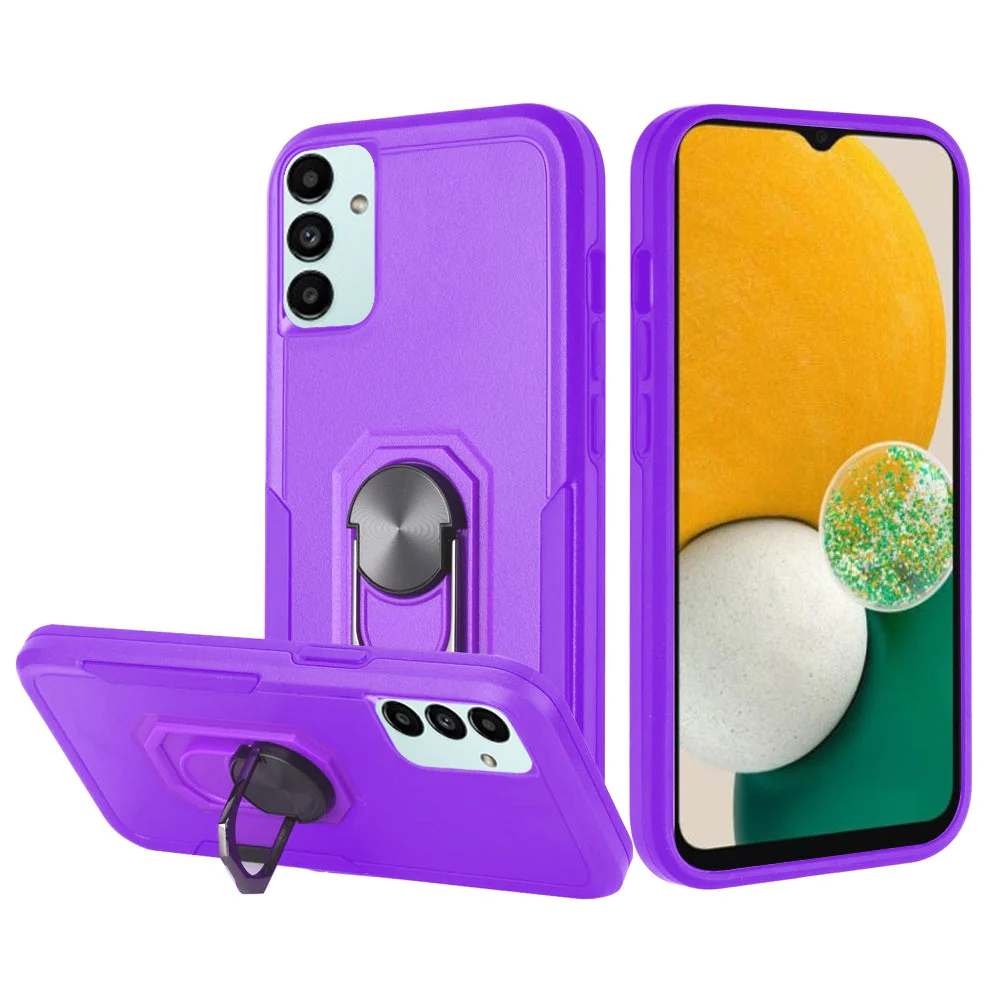For Samsung A13 5G, A04E, A04s Tough Strong Dual Layer Flat Magnetic Ring Stand Case Cover - Purple Samsung Galaxy A13 5G Purple