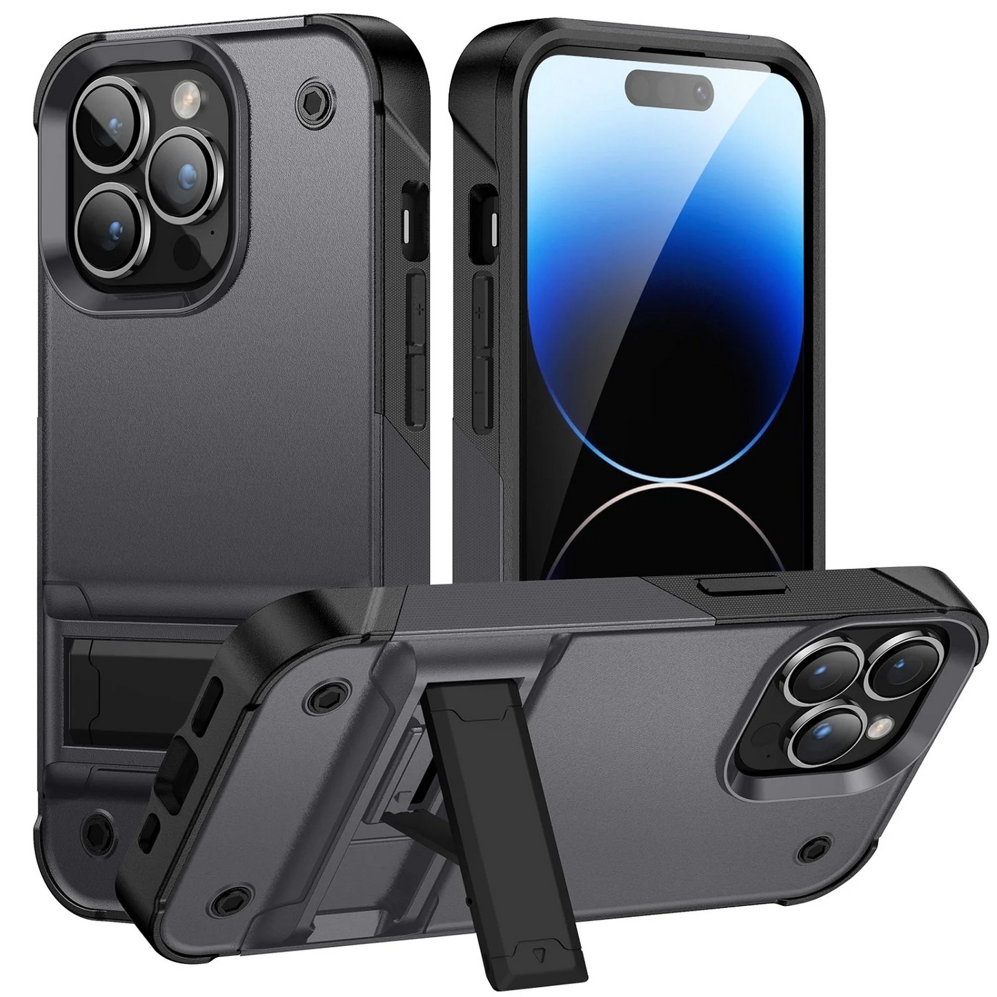 For Apple iPhone 14 PRO 6.1 Thunder Kickstand Hybrid Case Cover - Grey Apple iPhone 14 Pro Grey